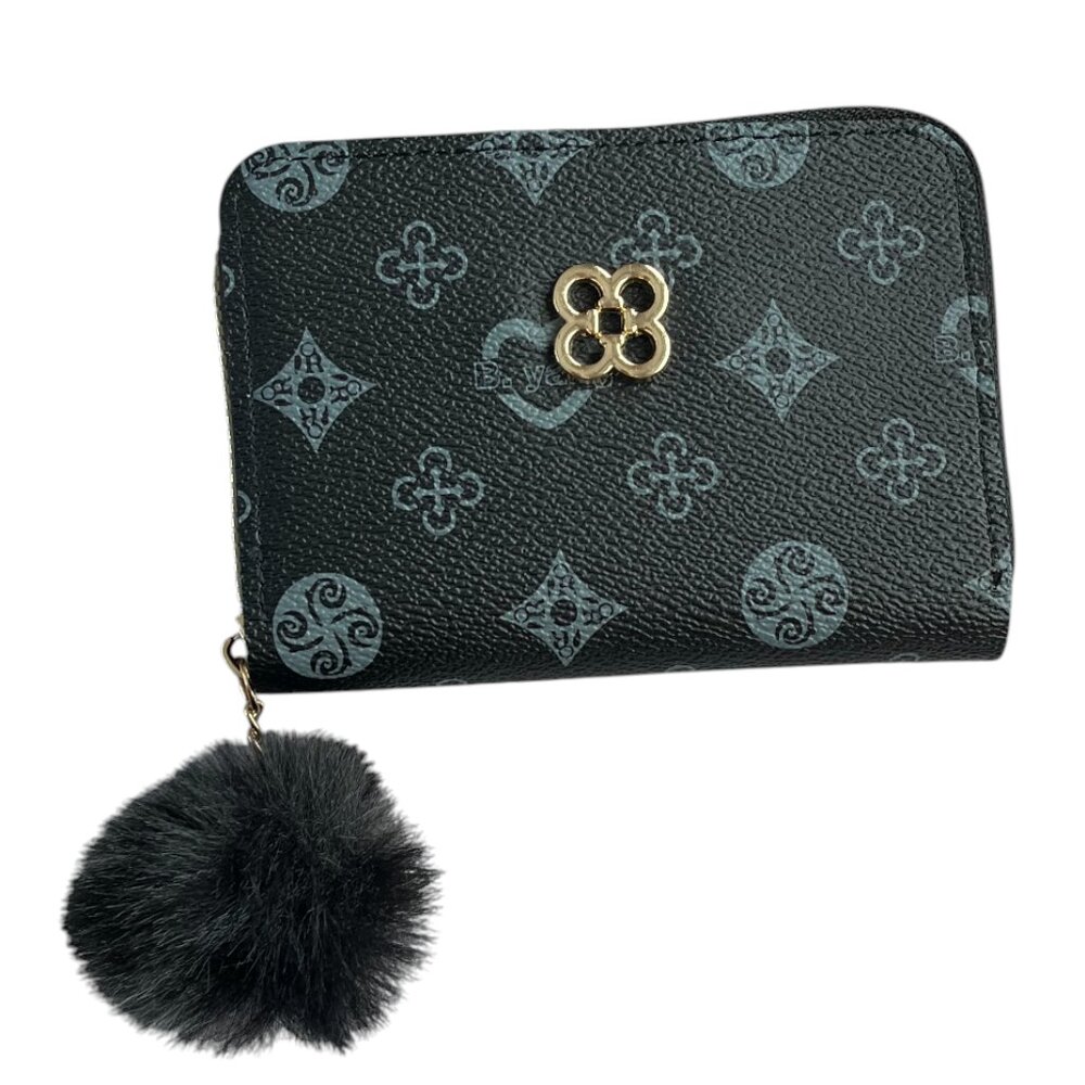 Black Color PU Leather Sweet Wallet with PomPom NEW
